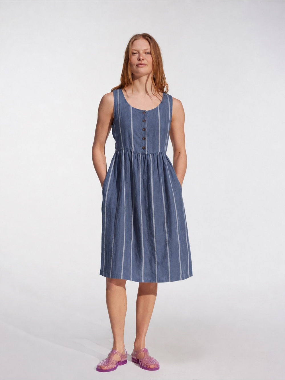 PYNE & SMITH No. 24 Blue Stripe European Flax Linen Dress